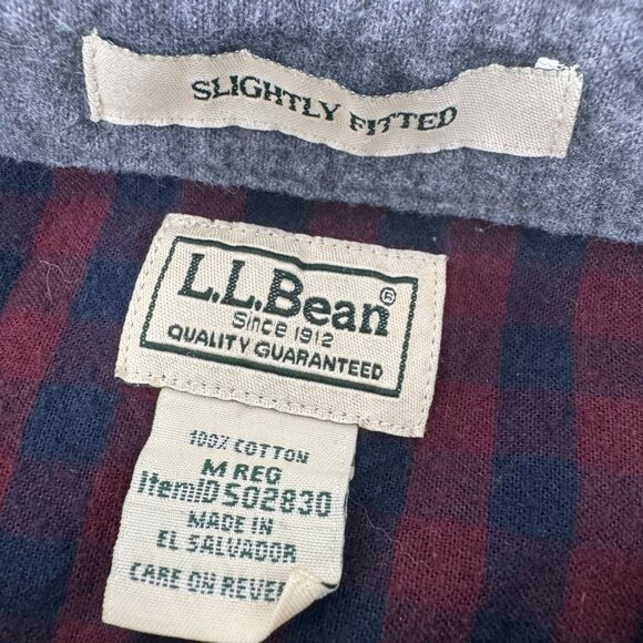 L.L. Bean Gingham Check Flannel Shirt Size Medium Red Blue Button Up Long Sleeve - Picture 5 of 5